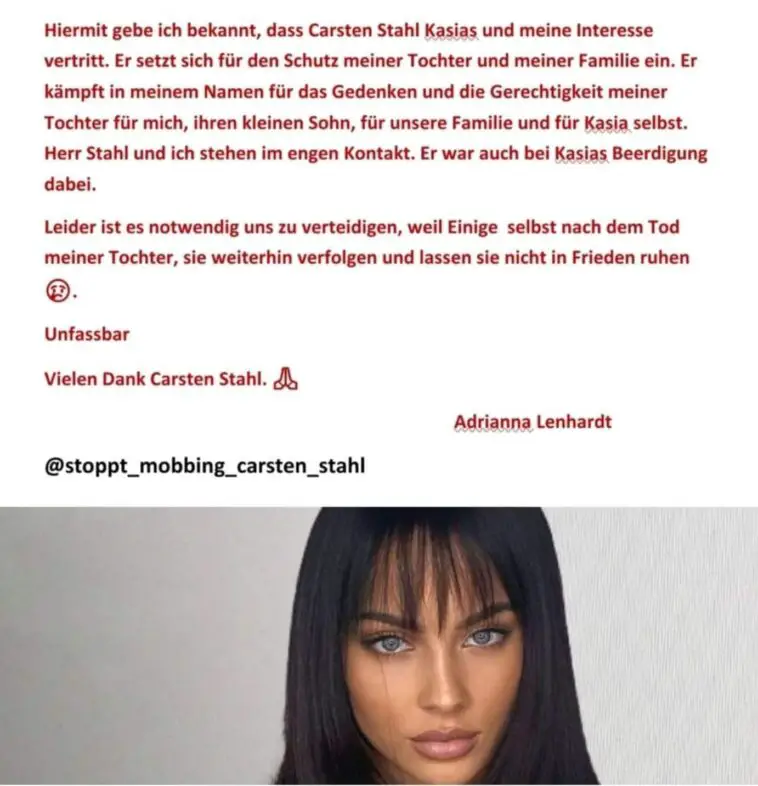 Kasia Lenhardts Familie Hilfe von Carsten Stahl gg. Rebecca